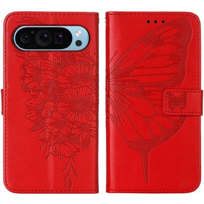Mobigear Butterfly Google Pixel 9 Hülle Klapphülle Geldbörse - Rot