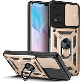 Mobigear Armor Ring Cam Slide Vivo Y21s Hülle Hardcase Backcover Stoßfest mit Ringhalter und Kamera Slider - Gold
