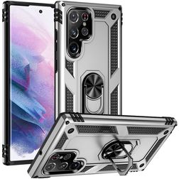 Mobigear Armor Ring Samsung Galaxy S23 Ultra Hülle Hardcase Backcover Stoßfest mit Ringhalter - Silber