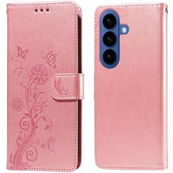 Mobigear Flowers Samsung Galaxy S26 Plus Hülle Klapphülle Geldbörse - Roségold
