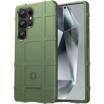 Mobigear Rugged Shield Samsung Galaxy S25 Ultra Hülle Flexibles TPU Backcover Stoßfest - Grün