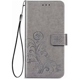 Mobigear Clover Samsung Galaxy A12 Hülle Klapphülle Geldbörse - Grau