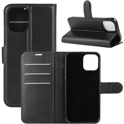 Mobigear Classic iPhone 12 Hülle Klapphülle Geldbörse - Schwarz