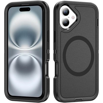 Mobigear Rugged Mag iPhone 16 MagSafe Hülle Hardcase Backcover Stoßfest - Schwarz