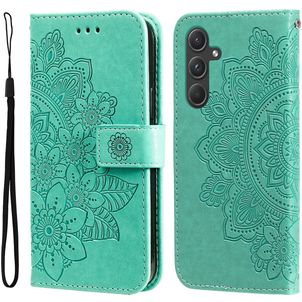 Mobigear Flowers Samsung Galaxy A55 Hülle Klapphülle Geldbörse - Grün