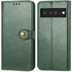 Mobigear Snap Button Google Pixel 6 Pro Hülle Klapphülle Geldbörse - Grün