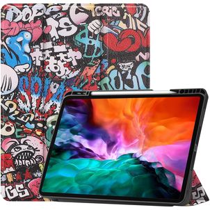 Mobigear Tri-Fold Gel iPad Pro 12.9 Zoll (2021) Hülle TPU,Kunstleder Klapphülle + Stifthalter - Graffiti