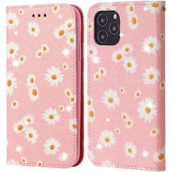 Mobigear Daisies iPhone 12 Pro Max Hülle Klapphülle Geldbörse - Pink