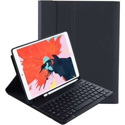 Mobigear Keys iPad Air 4 (2020) Hülle QWERTY Bluetooth Tastatur Klapphülle + Stifthalter - Schwarz