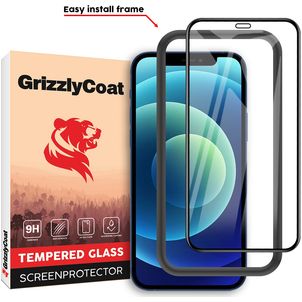 GrizzlyCoat Easy Fit iPhone 12 Panzerglas Gehärtetes Glas Displayschutz - Hüllenfreundlich + Applikator - Schwarz