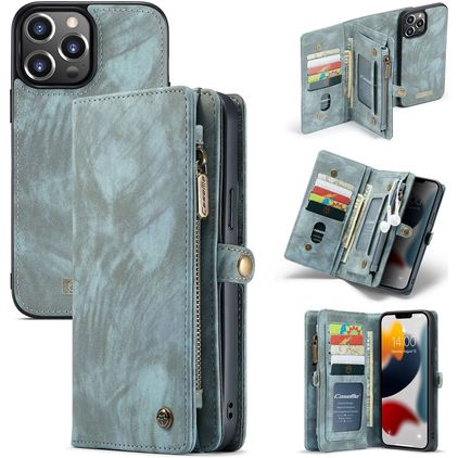 Caseme 008 iPhone 13 Pro Max Hülle Abnehmbare 2in1 Klapphülle Geldbörse - Blau