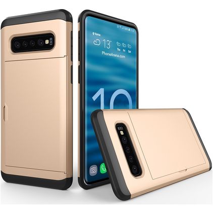 Mobigear Card Samsung Galaxy S10 Hülle Hardcase Backcover Stoßfest mit Kartenhalter - Roségold