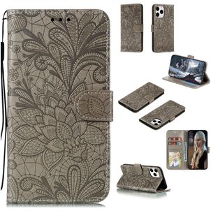 Mobigear Flowers iPhone 12 Hülle Klapphülle Geldbörse - Grau