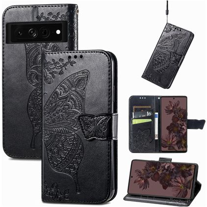Mobigear Butterfly Google Pixel 7 Pro Klapphülle Portemonnaie - Schwarz