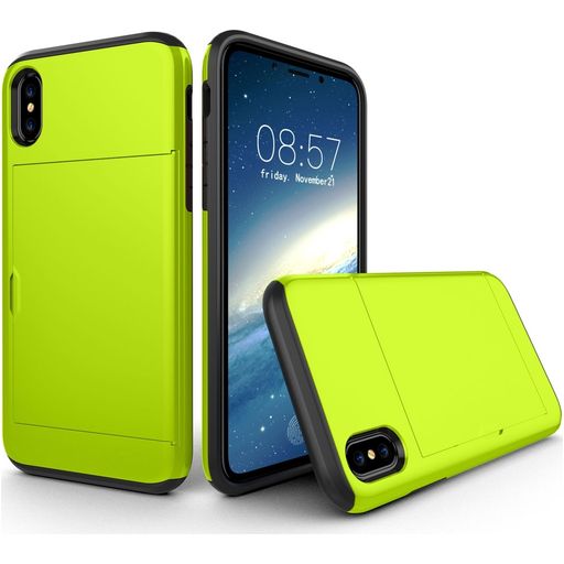 Mobigear Dual Credit Card Slot Armor Case iPhone Green Fluorescent X / Xs