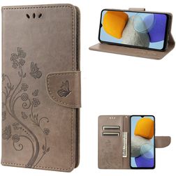Mobigear Flowers Samsung Galaxy M23 Hülle Klapphülle Geldbörse - Grau