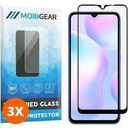 Mobigear Premium Xiaomi Redmi 9A Panzerglas Displayschutz - Hüllenfreundlich - Schwarz (3er Pack)