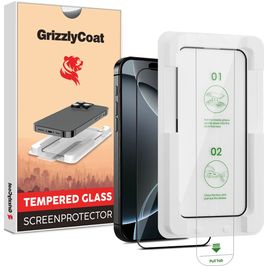 GrizzlyCoat AlignPro iPhone 16 Pro Panzerglas Gehärtetes Glas Displayschutz - Hüllenfreundlich + Applikator - Schwarz