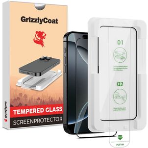GrizzlyCoat AlignPro iPhone 16 Pro Panzerglas Gehärtetes Glas Displayschutz - Hüllenfreundlich + Applikator - Schwarz