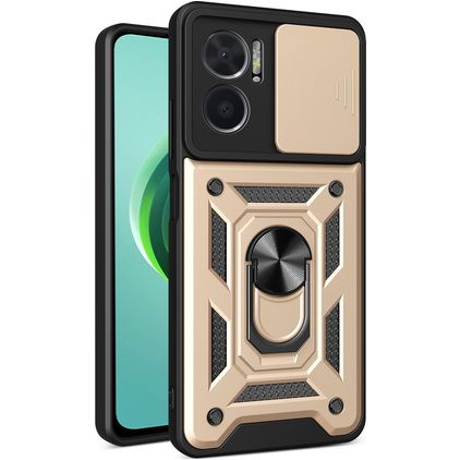 Mobigear Armor Ring Cam Slide Xiaomi Redmi 10 5G Hülle Hardcase Backcover Stoßfest mit Ringhalter und Kamera Slider - Gold