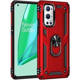 Mobigear Armor Ring OnePlus 9 Pro Hülle Hardcase Backcover Stoßfest mit Ringhalter - Rot