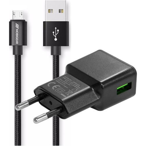 Mobigear Essentials Single USB Ladegerät Micro USB 1 Meter 12W 2.4A - Schwarz