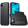 Mobigear Card iPhone 16e Hülle Hardcase Backcover Stoßfest mit Kartenhalter - Schwarz