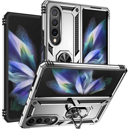 Mobigear Armor Ring Samsung Galaxy Z Fold 4 Hülle Hardcase Backcover Stoßfest mit Ringhalter - Silber