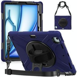 Mobigear SureGrip XGuard iPad Air 13 Zoll (2024) Hülle Kunststoff,Silikon Backcover + Stifthalter + Schulterträger + Ständer - Marineblau