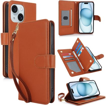 Mobigear Wallet iPhone 15 Hülle Klapphülle Geldbörse - Braun