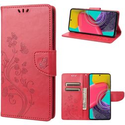 Mobigear Flowers Samsung Galaxy M53 Hülle Klapphülle Geldbörse - Rot