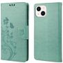 Mobigear Flowers iPhone 14 Hülle Klapphülle Geldbörse - Grün