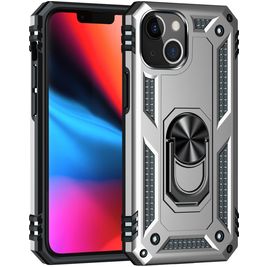 Mobigear Armor Ring iPhone 13 Hülle Hardcase Backcover Stoßfest mit Ringhalter - Silber