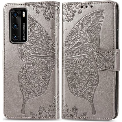 Mobigear Butterfly Huawei P40 Hülle Klapphülle Geldbörse - Grau