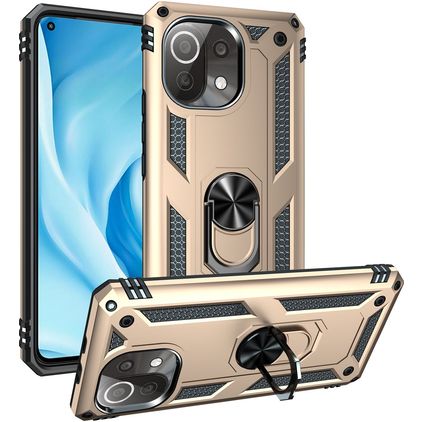 Mobigear Armor Ring Xiaomi Mi 11 Lite Hülle Hardcase Backcover Stoßfest mit Ringhalter - Gold