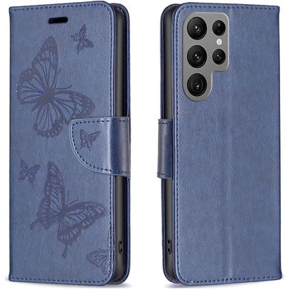 Mobigear Butterfly Samsung Galaxy S24 Ultra Hülle Klapphülle Geldbörse - Blau