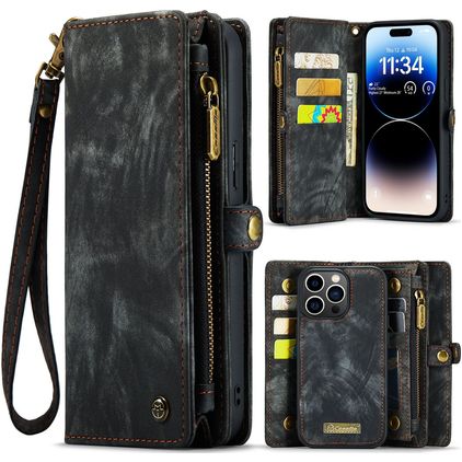 Caseme 008 iPhone 14 Pro Max Hülle Abnehmbare 2in1 Klapphülle Geldbörse - Schwarz
