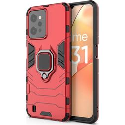 Mobigear Armor Ring Realme C31 Hülle Hardcase Backcover Stoßfest mit Ringhalter - Rot
