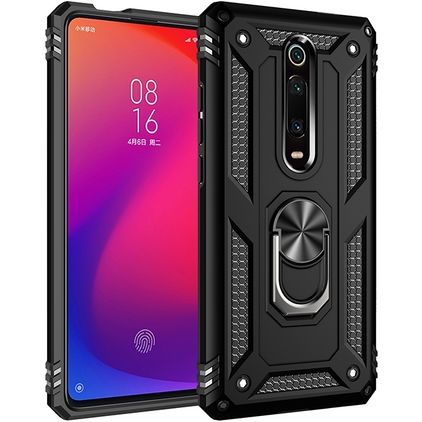 Mobigear Armor Ring Xiaomi Mi 9T Pro Hülle Hardcase Backcover Stoßfest mit Ringhalter - Schwarz