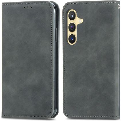 Mobigear Retro Slim Samsung Galaxy S25 Plus Hülle Klapphülle Geldbörse - Grau