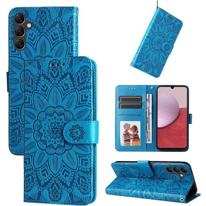 Mobigear Sunflower Samsung Galaxy A14 Hülle Klapphülle Geldbörse - Blau