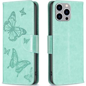 Mobigear Butterfly iPhone 15 Pro Max Hülle Klapphülle Geldbörse - Grün