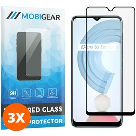 Mobigear Premium Realme C21 Panzerglas Gehärtetes Glas Displayschutz - Hüllenfreundlich - Schwarz (3er Pack)