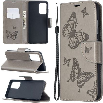 Mobigear Butterfly Samsung Galaxy A52s 5G Hülle Klapphülle Geldbörse - Grau