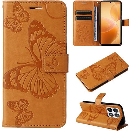 Mobigear Butterfly Xiaomi 14T Pro Klapphülle Portemonnaie - Cognac