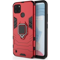 Mobigear Armor Ring Realme C25Y Hülle Hardcase Backcover Stoßfest mit Ringhalter - Rot