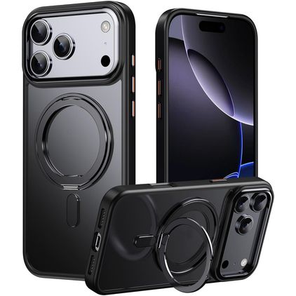 Mobigear Frosted Mag iPhone 17 Pro MagSafe Hülle Hardcase Backcover mit Ständer - Schwarz