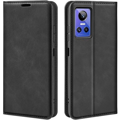 Mobigear Retro Slim Realme GT Neo 3 Hülle Klapphülle Geldbörse - Schwarz