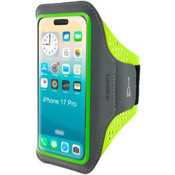 Mobiparts Comfort Fit Handyhalterung Joggen iPhone 17 Pro Sporthülle Neopren Sportarmband - Grün