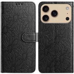 Mobigear Flowers iPhone 17 Pro Hülle Klapphülle Geldbörse - Schwarz